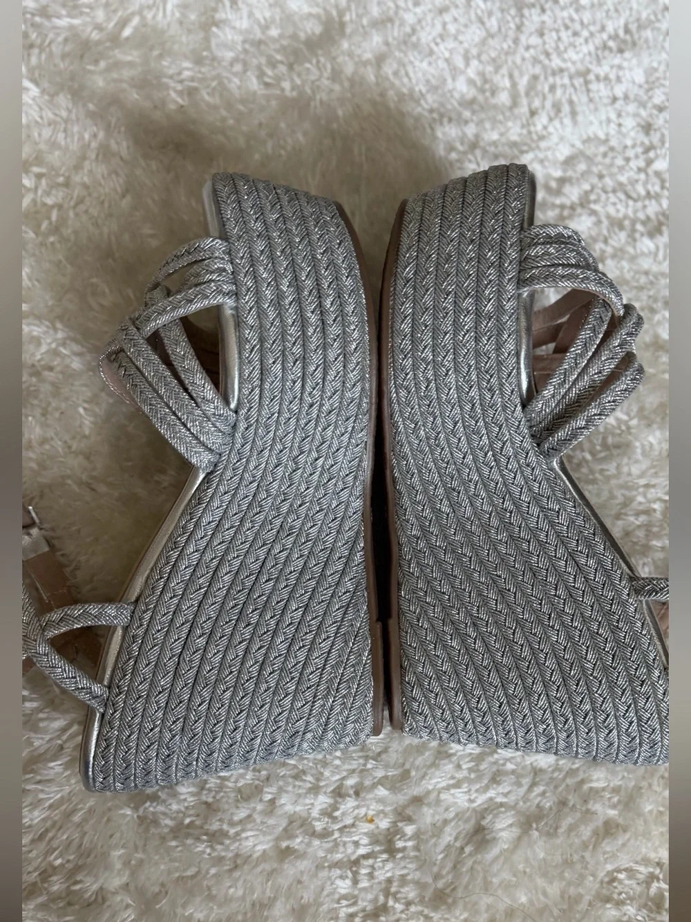 Metallic Silver Braided Platform Sandals for Women